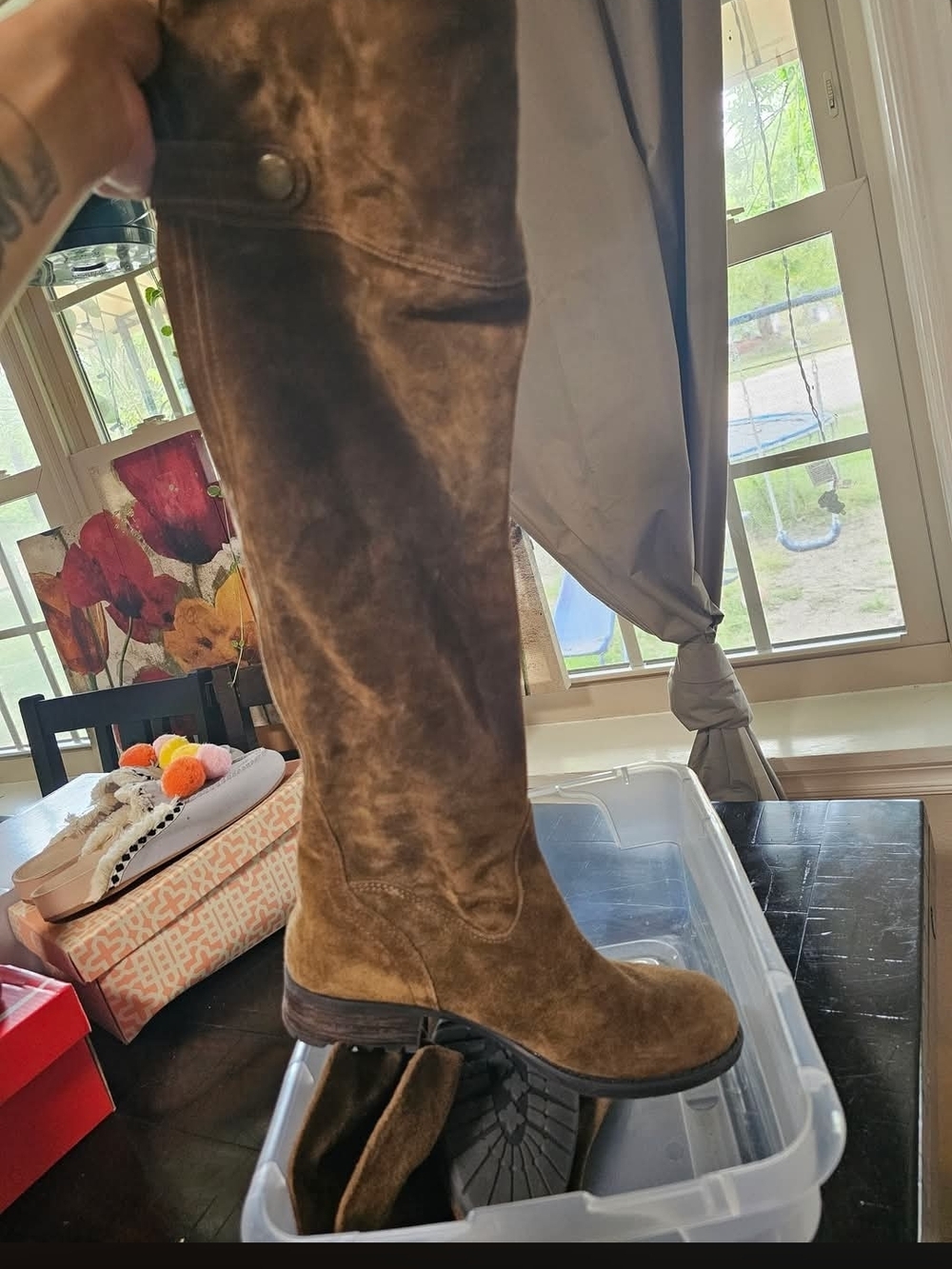 Brown Suede Tall Knee Boots